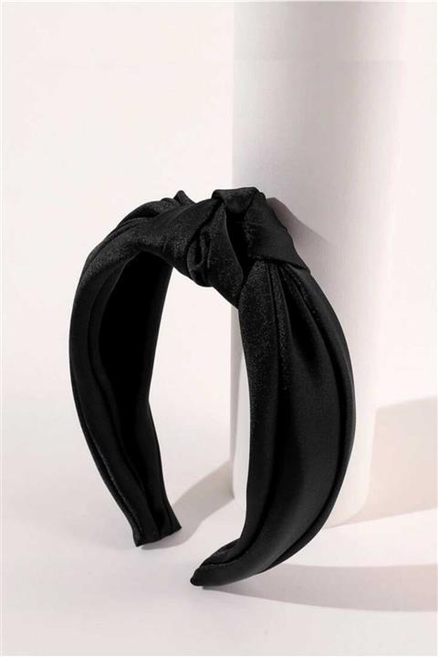 H&E DESIGN Kadın Siyah Ipek Saten Düğümlü Taç