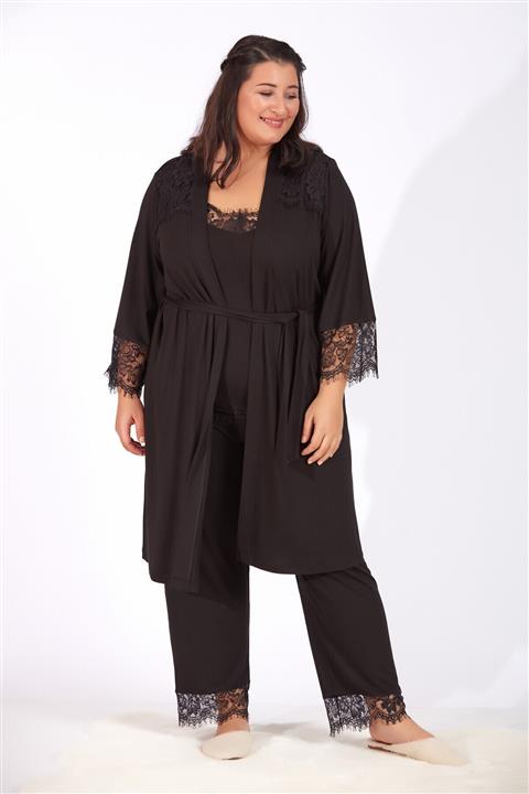 Büyük Moda 3'lü Dantelli Pijama Takım