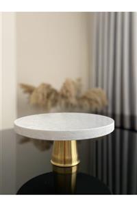 Gaios Design Mermer Pasta Kek Standı Altın Gold Çelik Ayak - Marble Cake Stand Gold Steel