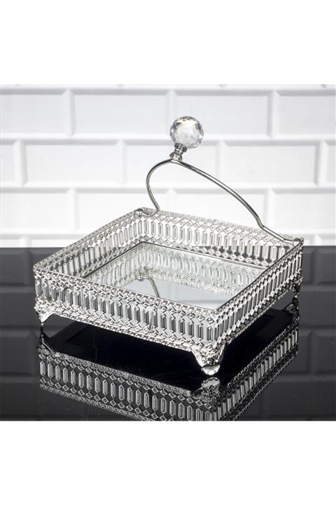 Zeyve Gümüş İnci Aynalı Kare Peçetelik 18cm