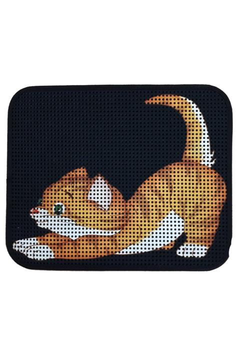 demsa Renkli Desenli Dekoratif Kedi Tuvalet Önü Kum Paspası - Kum Toprak Toplayıcı 45x60