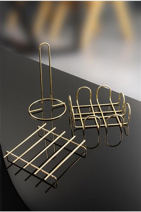 ASYA BAZAAR Servis Sunum Seti Havluluk Peçetelik Nihale Gold Kaplama Paslanmaz Çelik 3 Lü Mutfak Seti 3 Lü Takım