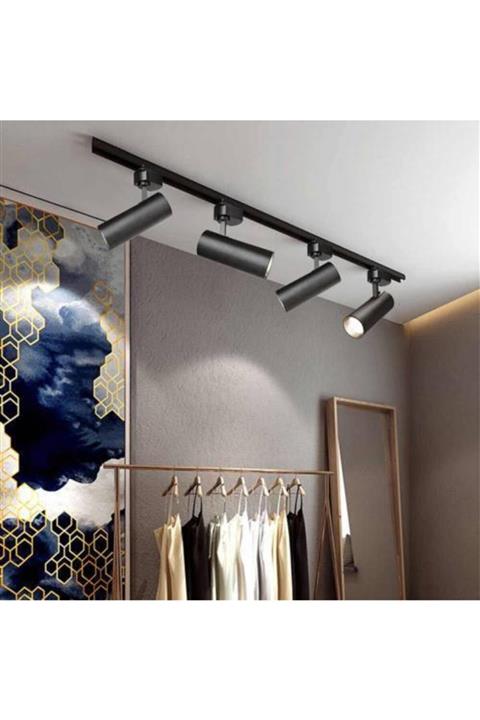 Gold ROYAL 4 Adet 30w Siyah Kasa Beyaz Işık Ray Spot 1 Metre Ray