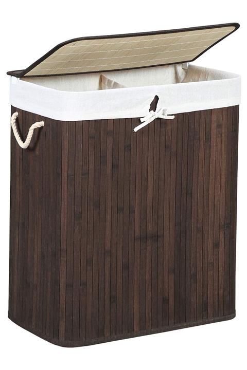 HOMENIVA El Yapımı Bambu Iki Bölmeli Çamaşır Sepeti