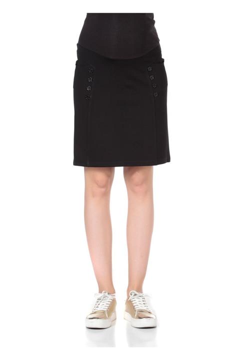 BUSA Hamile Yüksek Ribanalı Mini Jarse Etek Siyah