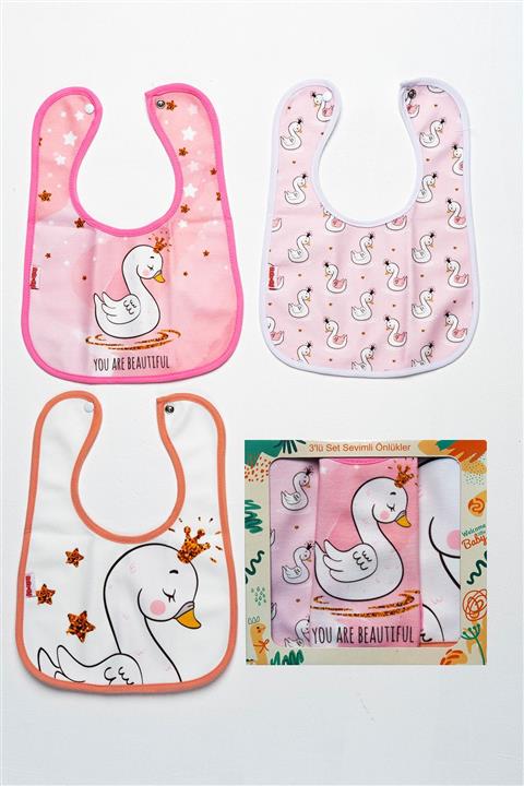 Mai Perla Kuğu Temalı Kare 3 Parça Microfiber Mama Önlüğü Kendi Kutusunda (su Geçirmez) Çıtçıtlı