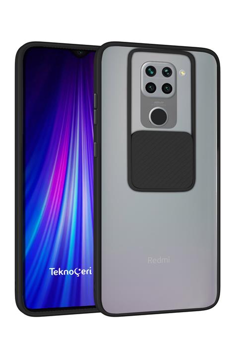 Teknoçeri Xiaomi Redmi Note 9 Uyumlu Kamera Lens Korumalı Sürgülü Kılıf Siyah