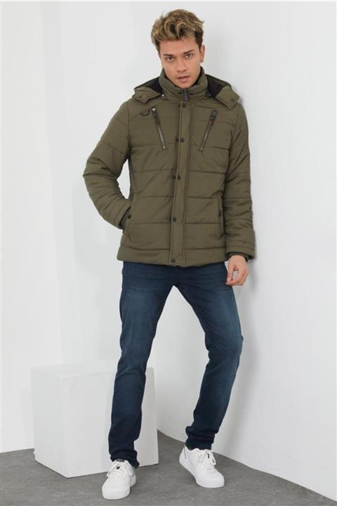 Wise Erkek Haki Kapüşonlu Polarlı Kaban