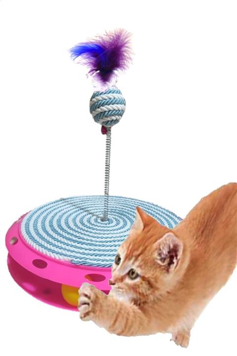 TİNEKE Tek Katlı Eğlenceli Kedi Oyuncağı Ve Tırmalama ( Turkuaz Ve Beyaz )