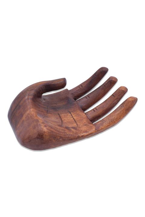 Hedicaret Ahşap Peçetelik El Şeklinde Dekor Tabak Tik Ağacı El Yapımı