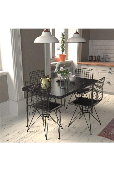 Cosargroup Masa Sandalye Takımı Mermer Desen 120x70 Cm Masa 4 Sandalye Seti