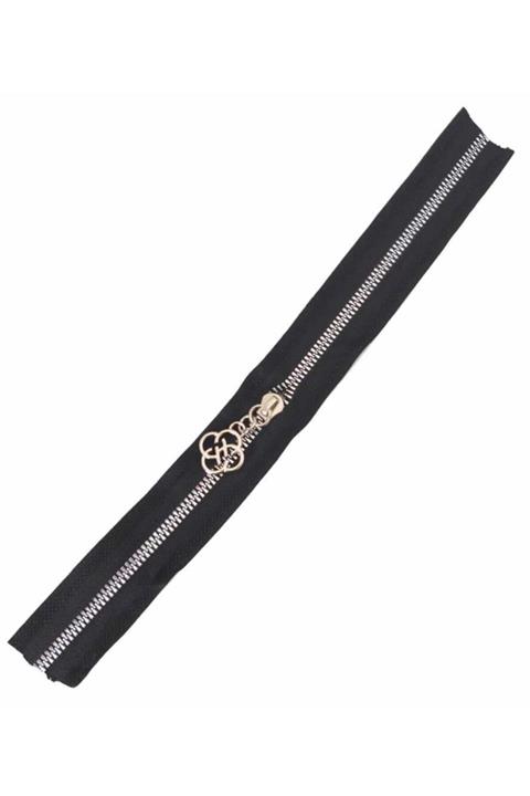 angel çanta aksesuar Başlıklı Fermuar 30 Cm Gümüş Metal Siyah
