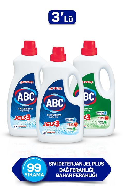 ABC Sıvı Deterjan Jel Plus Bahar Ferahlığı 33 Yıkama 2 Adet + Dağ Ferahlığı 33 Yıkama