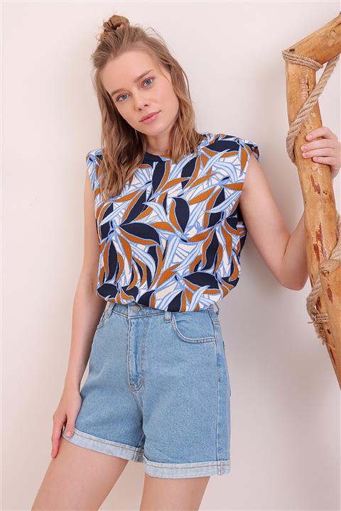 Trend Alaçatı Stili Kadın Açık Mavi Duble Paça Yüksek Bel Denim Şort ALC-X5938