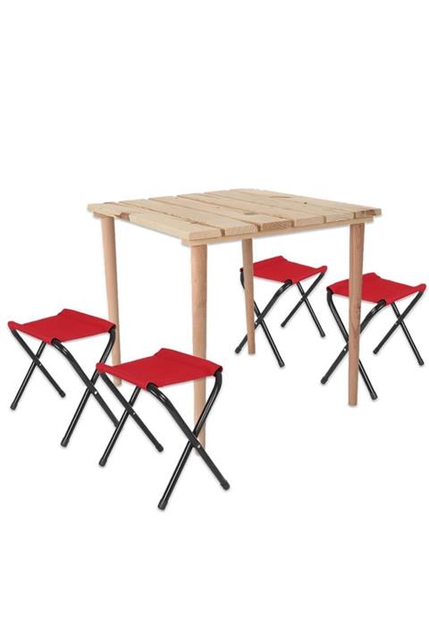 Mashotrend Pratik Kamp Masası + 4 Mini Tabure - Katlanabilir Piknik Masası - Yer Kaplamayan Taşınabilir Masa