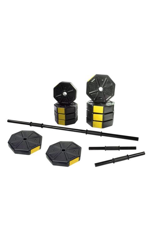 TAN SPOR 50 Kg (150 CM) Düz Barlı Dambıl - Dumbell - Ağırlık - Halter – Vücut Geliştirme Seti Sarı Kapaklı