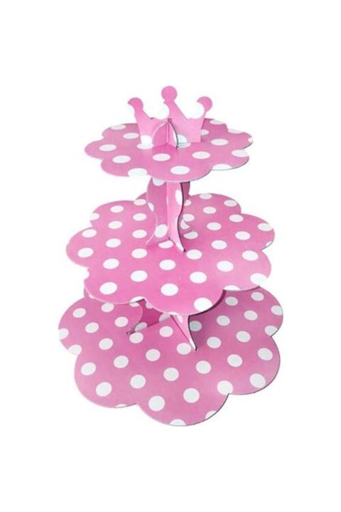 REST Parti Pembe Beyaz Puantiyeli 3 Katlı Muffin Kek Standı Doğum Günü Parti Kutlama Cupcake