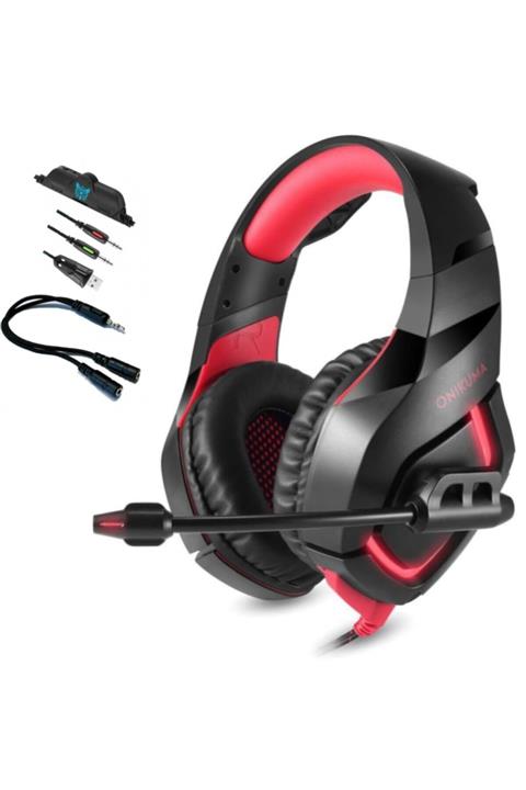 Onikuma Siyah K18 Profesyonel Mikrofonlu Kırmızı Led Işıklı Gaming Oyuncu Kulaklığı