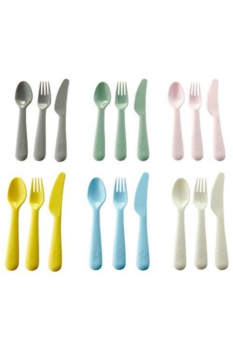 FNF 18 Parça Çatal Kaşık Bıçak Seti Ikea Bebek Çocuk Çok Renkli Çatal Kaşık Bıçak 18 Li Paket A Kalite