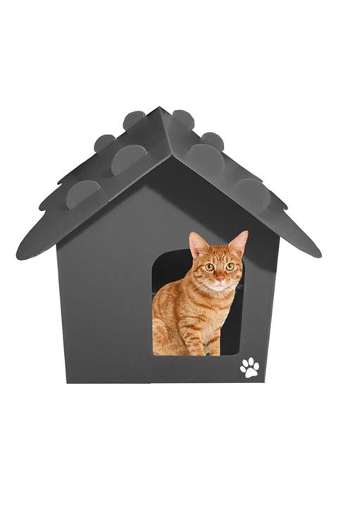 Pati Mama Çatılı Su Geçirmez Pp Patili Plastik Dış Mekan Kedi Evi (45X43X35CM) - (küçük Kapılı ) - Gri