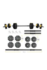 TAN SPOR 60 Kg (150 CM) Düz Barlı Dambıl - Ağırlık - Halter - Vücut Geliştirme Seti Sarı Kapaklı