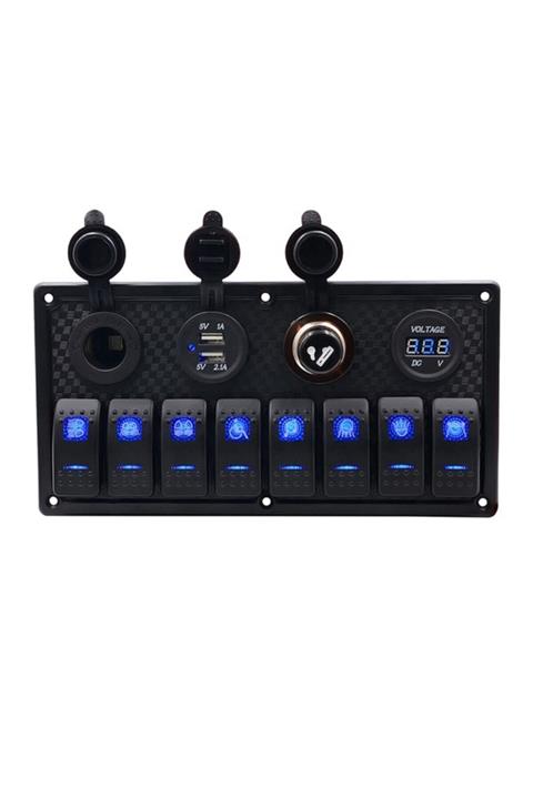 Electrozirve 8'li Mavi Işıklı Usb+çakmak+voltmetre+çakmaklık Sigortalı Karavan Paneli