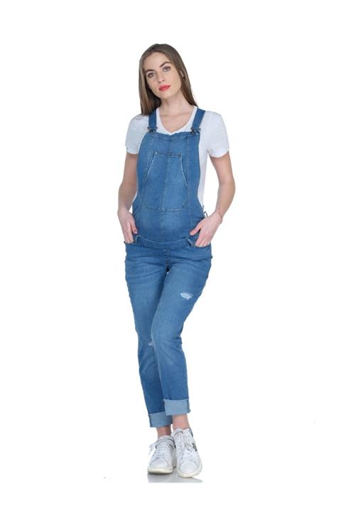 BUSA Hamile Çift Giyimli Bahçıvan Jean Mavi