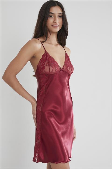 Pierre Cardin Kadın Saten Dantelli Gecelik 624 Bordo