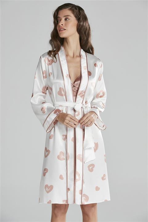 Pierre Cardin Kadın Saten Emprime Gecelik & Sabahlık Takım -  2406 Brandy