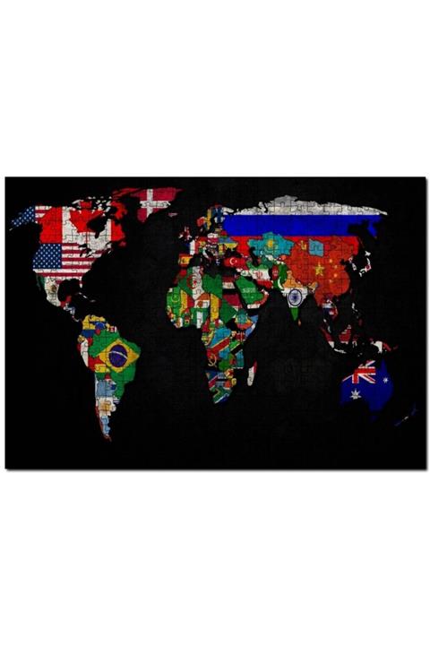 Cakapuzzle Dünya Haritası Ve Bayraklar 120 Parça Puzzle Yapboz Mdf (ahşap)