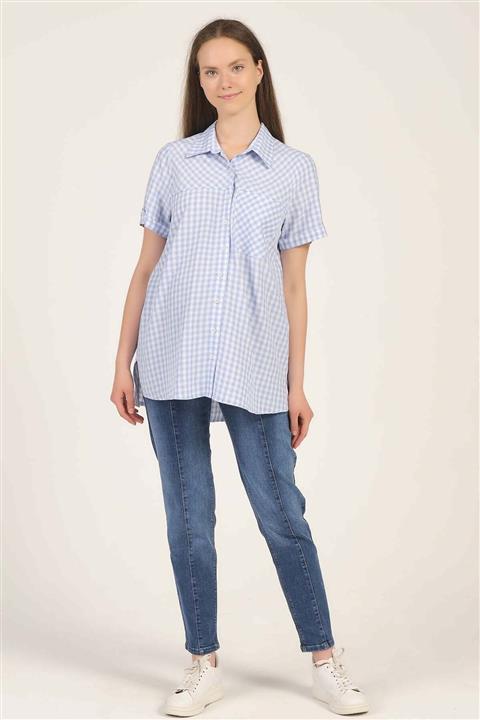 BUSA Hamile Pötikare Kısa Kollu Gömlek Mavi