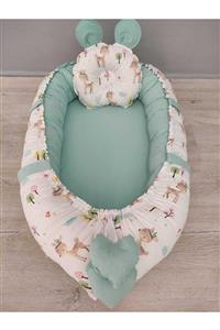 BABYNEST SEPETi Tatlı Karaca Desen, Mint Yeşili Orijinal Babynest Ve Yastığı