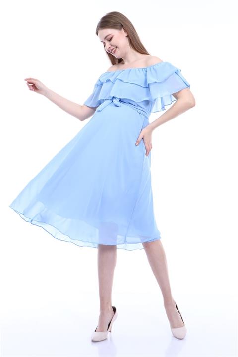 ADASTYLE Kadın Bebe Mavisi Carmen Yaka Elbise