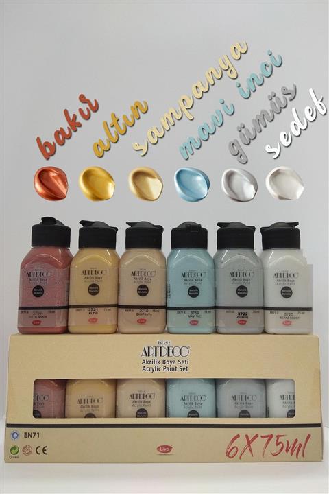 Artdeco Yeni Metalik Renkler Set 3 Akrilik Boya 6x75 Ml Set