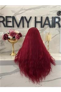 REMY HAİR Kızıl Afro Dalgalı Uzun Fiber Sentetik Perçemli Peruk