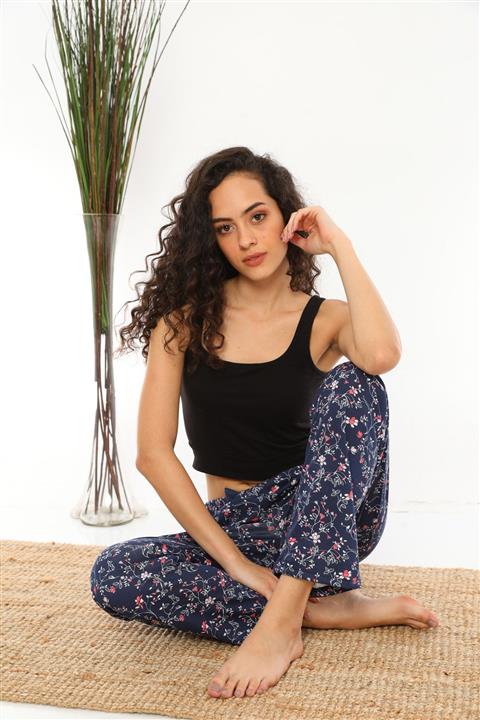 Arvin Kadın Lacivert Çiçek Baskılı Pijama Altı