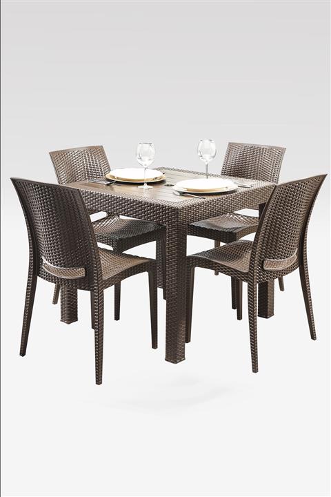 MOBETTO Home Rattan 4 Kişilik Bahçe Masa Takımı Kahve