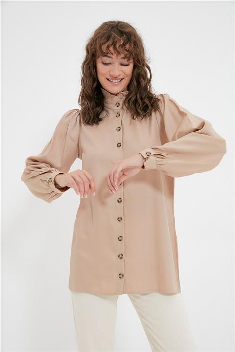 Trendyol Modest Bej Dik  Yaka Tunik TCTAW22UK0229