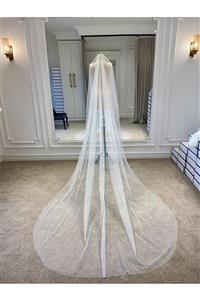 Mediha Cambaz Bridal Uzun Rahibe Simli Kırık Beyaz Hayal Tül Duvak 250 Cm