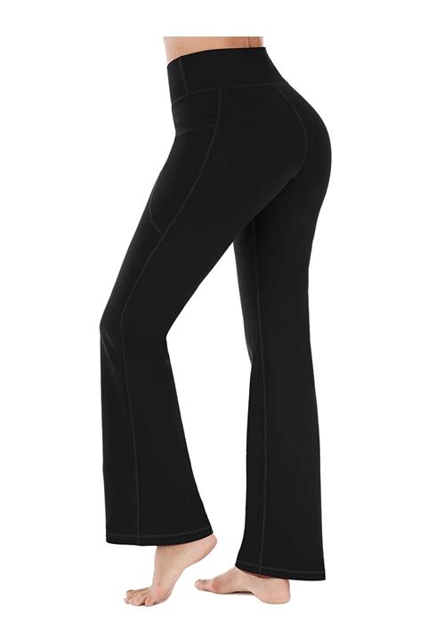 LOS OJOS Kadın Siyah Yüksek Bel Toparlayıcı Çift Cepli Ispanyol Paça Tayt Bootcut