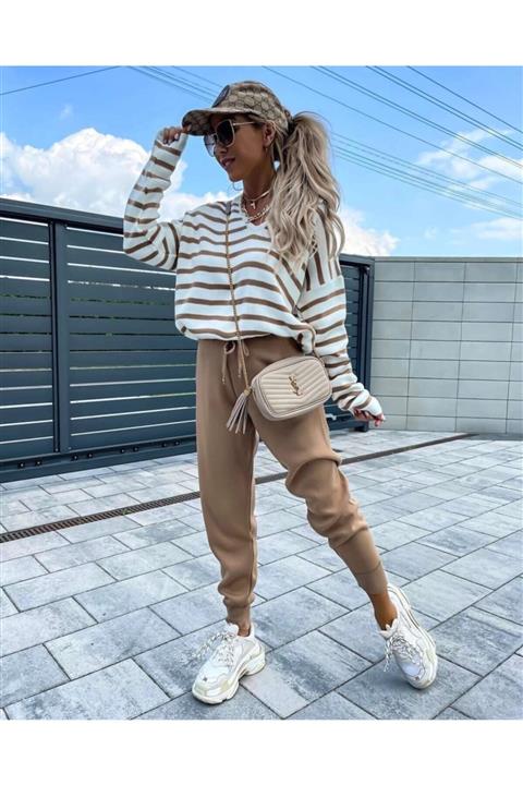 DOPENNA Kadın Camel Triko Alt Üst Ikili Takım