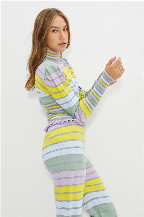 TRENDYOLMİLLA Çok Renkli Çizgili Triko Alt-Üst Takım TWOAW22AU0020