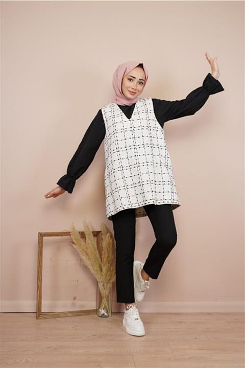 AFENİA GİYİM Kadın Noktalı Tüvit Süveter Ekru