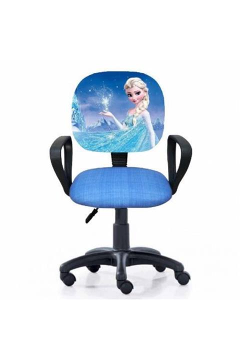 Depolife Çocuk Desenli Ders Çalışma Koltuğu Tekerlekli Amortisörlü Sandalye Çocuk Odası Kumaş Döşeme