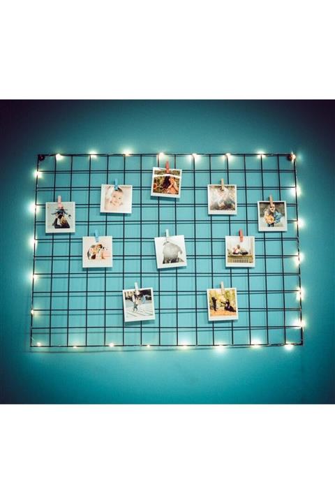 FİLE EV Işıklı Ve Mandallı Tel Pano Fotoğraf Askılık