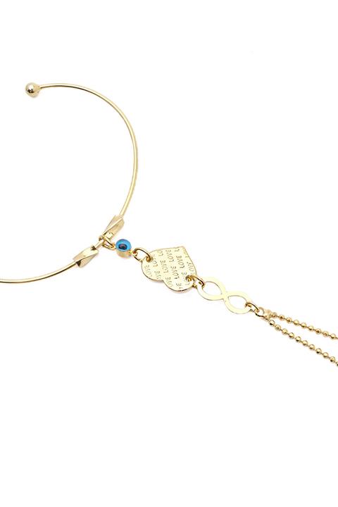 Marjin Kadın Altın Renkli Kalp ve Sonsuzluk Tasarım Şahmeran Bileklik