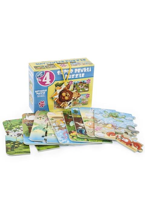 DIYTOY - Taba Grup 1481 Süper Renkli 4'lü Puzzle - Hayvanlar / 8+12+16+24 Parça Puzzle