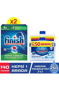 Finish Hepsi Bir Arada 140 Tablet Bulaşık Makinesi Deterjanı(70x2)+makine Temizleyici Sıvı 2x250 ml