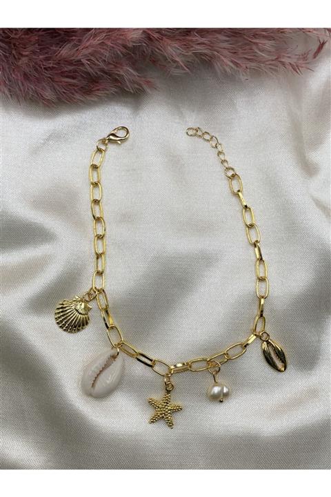 Eylülün Takısı Kadın Altın Yıldızlı Zincir Halhal