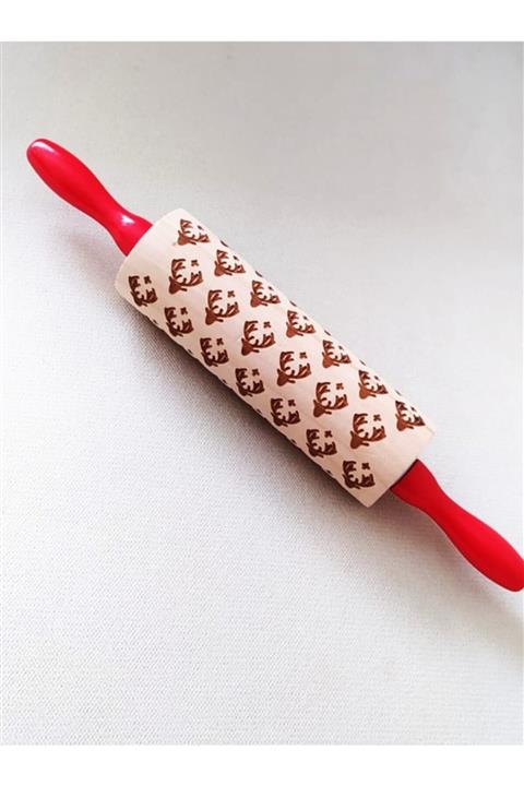 EbruliHomeArt Geyik Desenli Renkli Ahşap Merdane Oklava Hamur Kek Kurabiye Şekillendirici 1 Adet